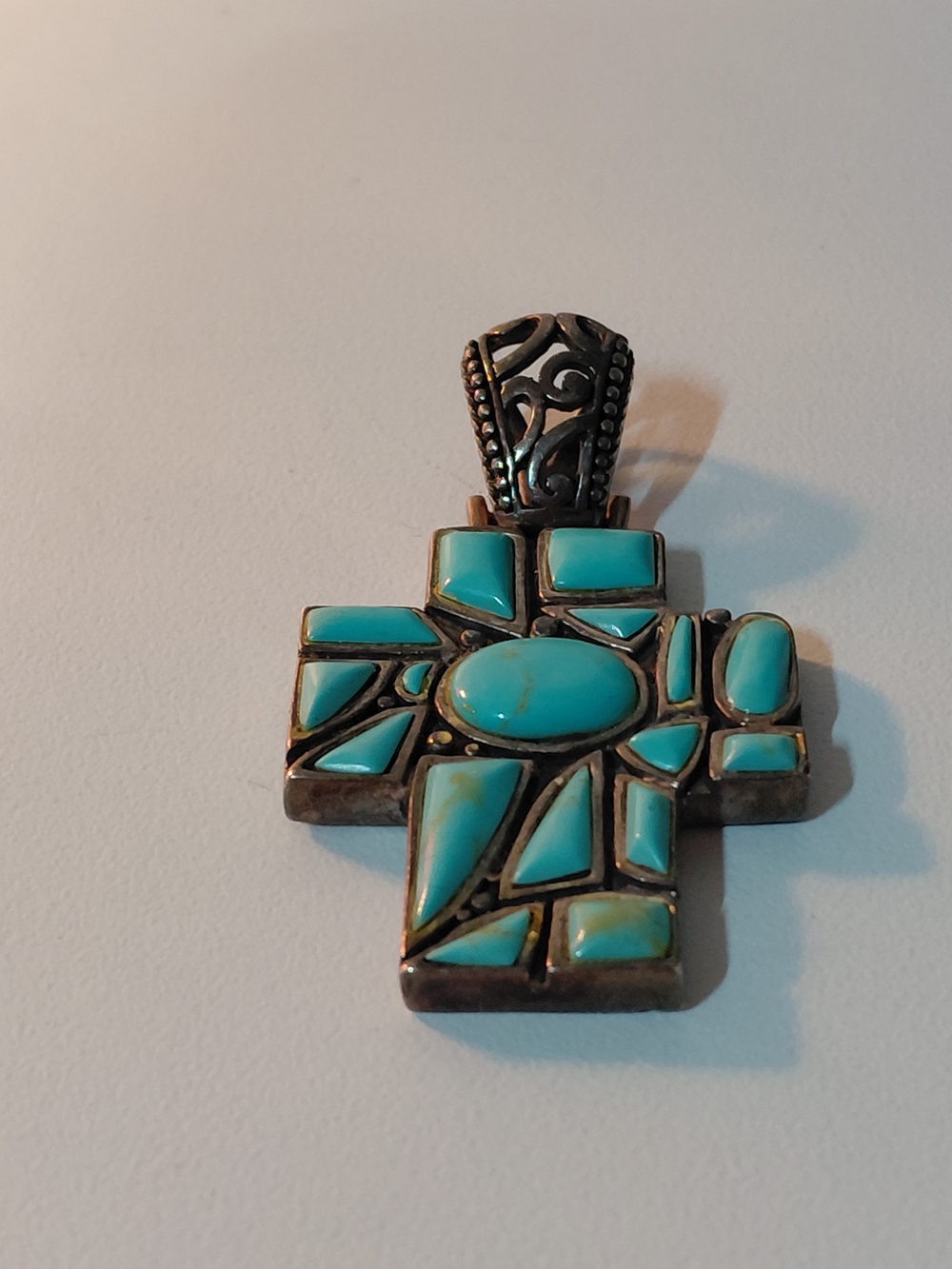 Turquoise Cross Sterling Silver Pendant